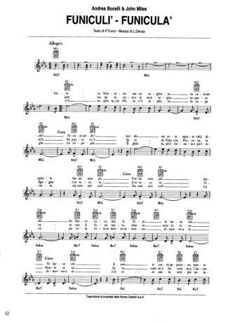 Andrea Bocelli Funiculi Funicula score for Acoustic Guitar