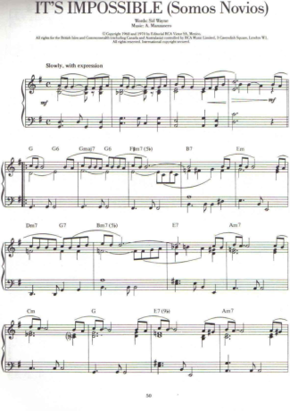 Andrea Bocelli Its Impossible (Somos Novios) score for Piano