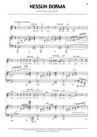 Andrea Bocelli Nessun Dorma score for Piano