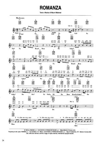 Andrea Bocelli Romanza score for Acoustic Guitar
