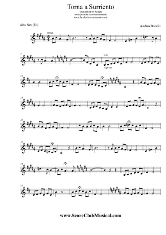 Andrea Bocelli Torna a Surriento score for Alto Saxophone