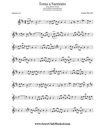 Andrea Bocelli Torna a Surriento score for Clarinet (C)
