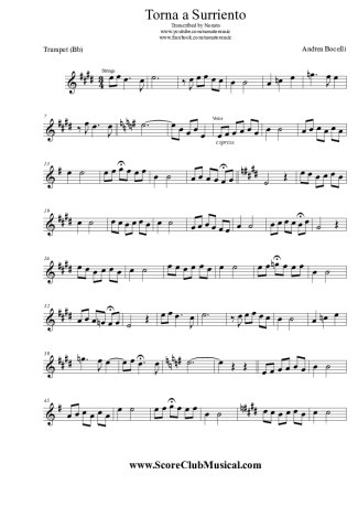 Andrea Bocelli Torna a Surriento score for Trumpet