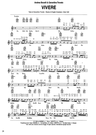 Andrea Bocelli Vivere score for Keyboard