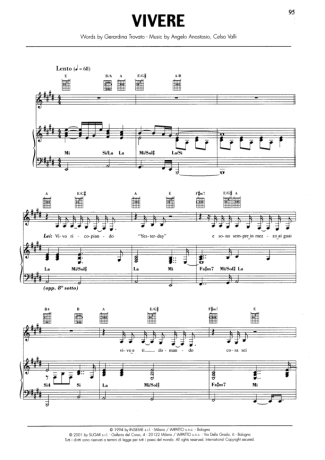 Andrea Bocelli Vivere score for Piano