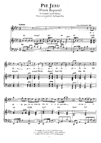 Andrew Lloyd Webber Pie Jesu  From Requiem score for Piano