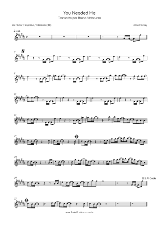 Anne Murray You Needed Me score for Clarinet (Bb)