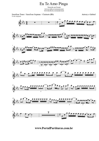Antony e Gabriel Eu Te Amo Pinga score for Clarinet (Bb)