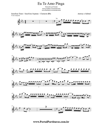 Antony e Gabriel Eu Te Amo Pinga score for Tenor Saxophone Soprano (Bb)