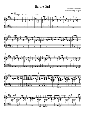 Aqua  score for Piano