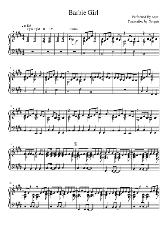 Aqua Barbie Girl score for Piano