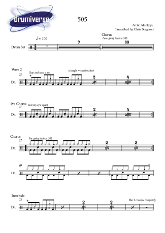 Arctic Monkeys 505 score for Drums