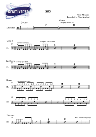 Arctic Monkeys 505 score for Drums