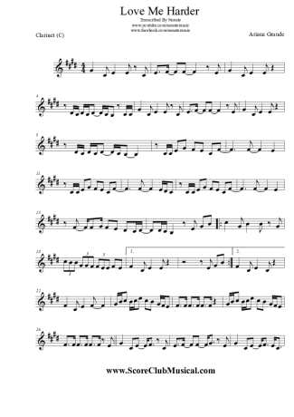 Ariana Grande Love Me Harder score for Clarinet (C)