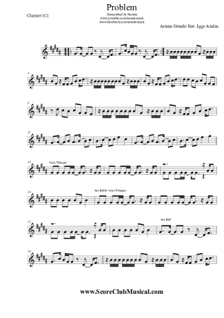 Ariana Grande Problem (feat. Iggy Azalea) score for Clarinet (C)