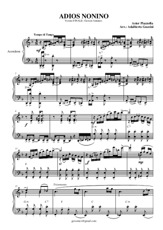 Astor Piazzolla Adios Nonino score for Accordion