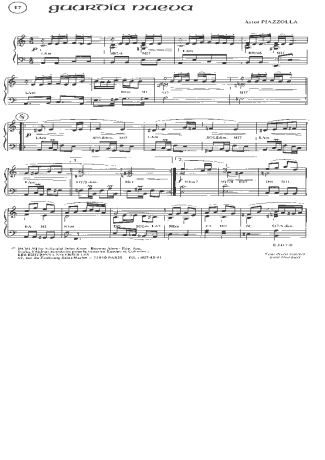 Astor Piazzolla Guardia Nueva score for Piano