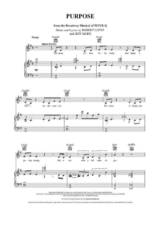 Avenue Q Purpose score for Piano
