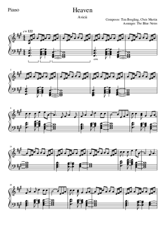 Avicii Heaven score for Piano