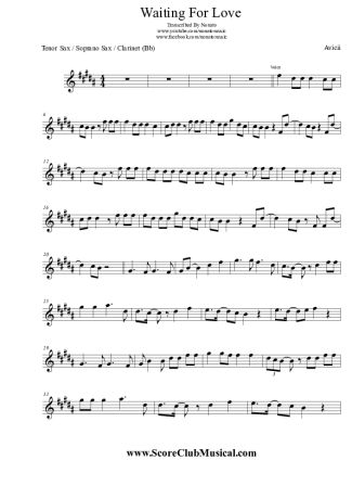 Avicii Waiting For Love score for Clarinet (Bb)