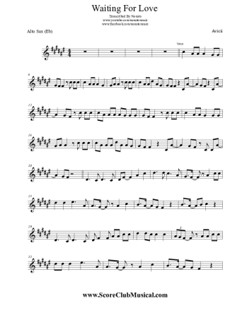 Avicii Waiting for Love score for Alto Saxophone