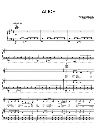 Avril Lavigne Alice score for Piano