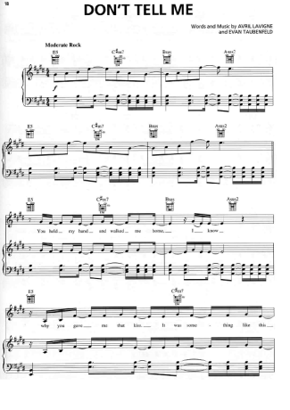 Avril Lavigne Don´t Tell Me  score for Piano