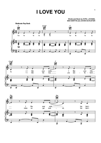 Avril Lavigne I Love You score for Piano