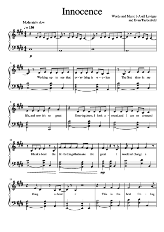 Avril Lavigne Innocence score for Piano