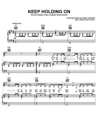 Avril Lavigne Keep Holding On score for Piano