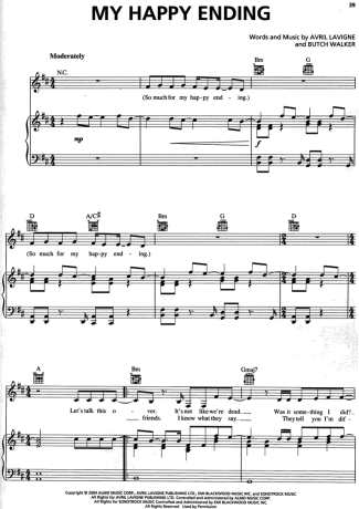 Avril Lavigne My Happy Ending score for Piano