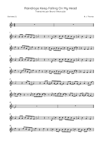 B.J. Thomas Raindrops Keep Falling On My Head score for Clarinet (C)
