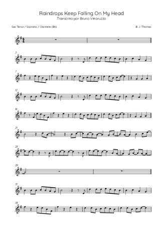 B.J. Thomas Raindrops Keep Falling On My Head score for Tenor Saxophone Soprano (Bb)