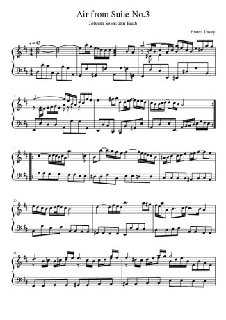 Bach Air On The G String score for Piano