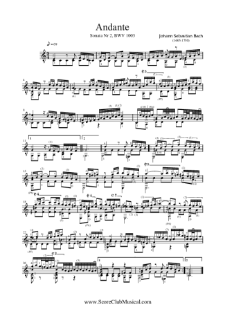 Bach Andante BWV 1003 (da Sonata Nr 2 para Violino) score for Acoustic Guitar