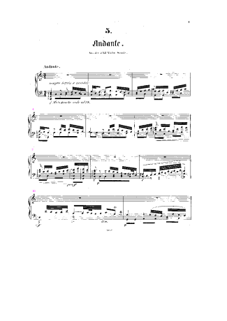 Bach Andante BWV 1003 score for Piano