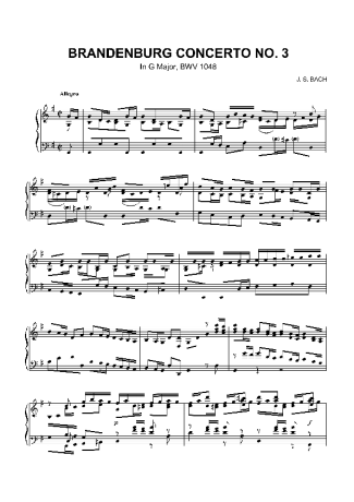 Bach Brandenburg Concerto No 3 score for Piano