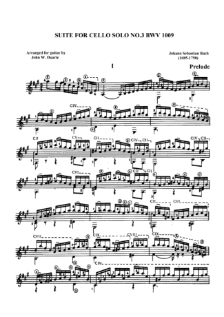 Bach Cello Suíte No 3 BWV 1009 score for Acoustic Guitar