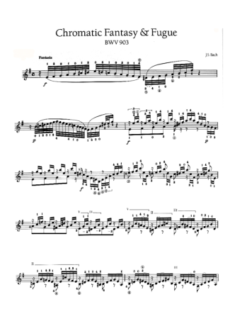 Bach Chromatic Fantasy E Fugue BWV 903 score for Acoustic Guitar