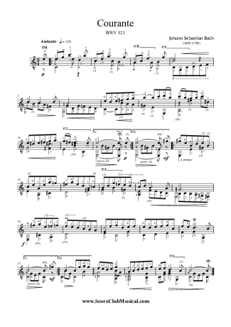 Bach Courante BWV 821 score for Acoustic Guitar