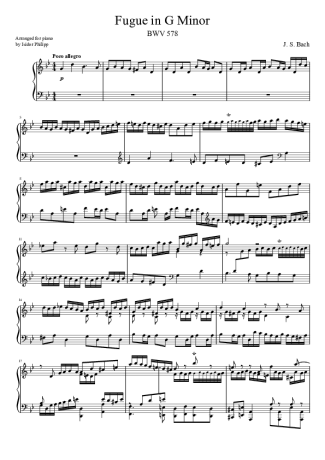 Bach Fugue In G Minor score for Piano