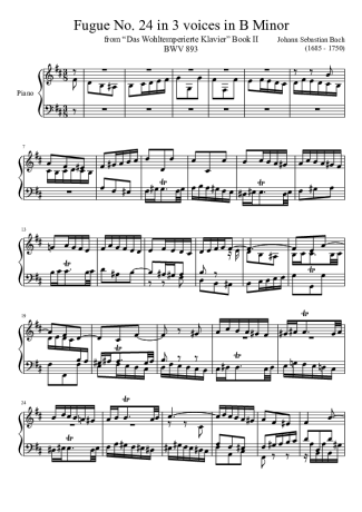 Bach  score for Piano