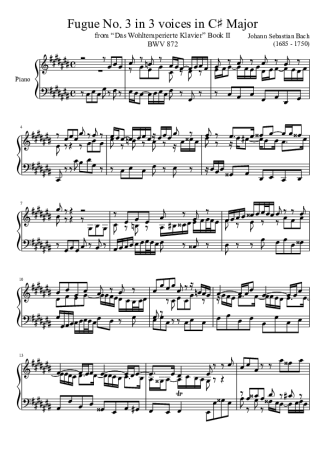 Bach  score for Piano