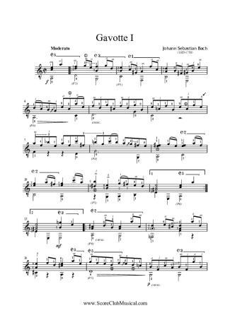 Bach Gavota I BWV 995 score for Acoustic Guitar