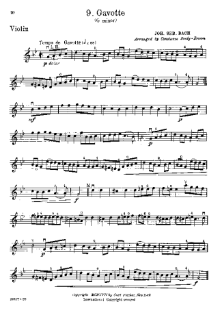 Bach Gavotte in G minor score for Violin