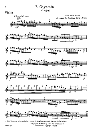 Bach Giguetta in C Major score for Violin