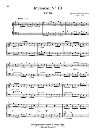 Bach Invenção Nr 10 score for Piano