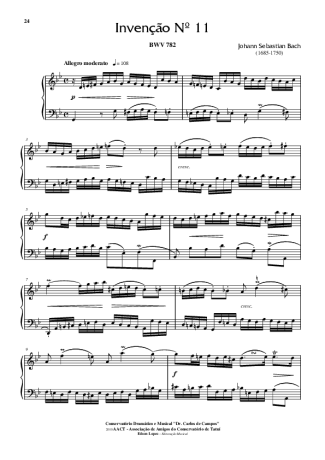 Bach  score for Piano