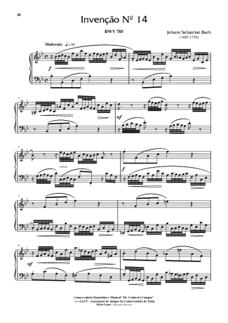 Bach Invenção Nr 14 score for Piano