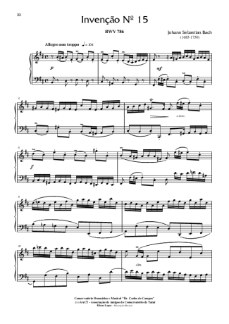 Bach Invenção Nr 15 score for Piano